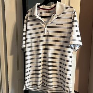 TaylorMade White and Black Striped Polo Shirt
